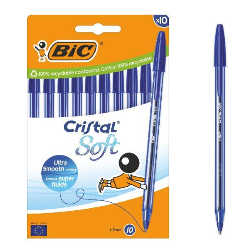 BIC CRISTAL SOFT PENNA A SFERA TRATTO 1,2 mm INCHIOSTRO BLU CONF 10 Pz.